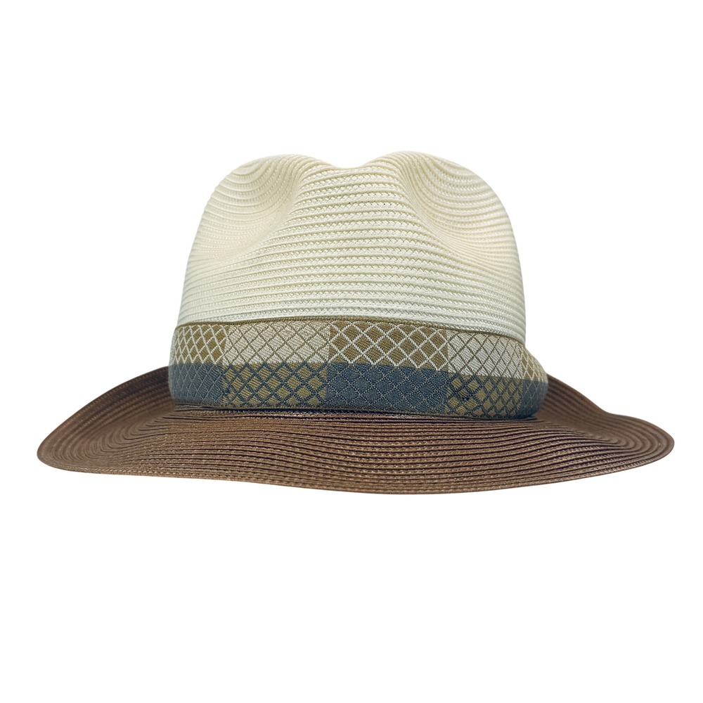 Stetson Florentine Milan Straw Fedora Hat Brown Brim‎ USA Sz 7 Classic Summer